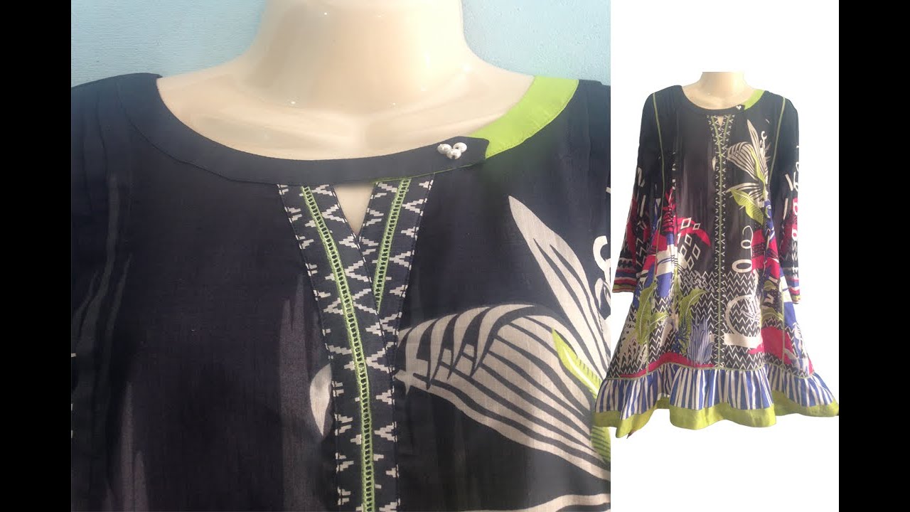 Placket Neck Style with center lace Cutting and Stitching||Stylish Neck design Cutting and Stitching