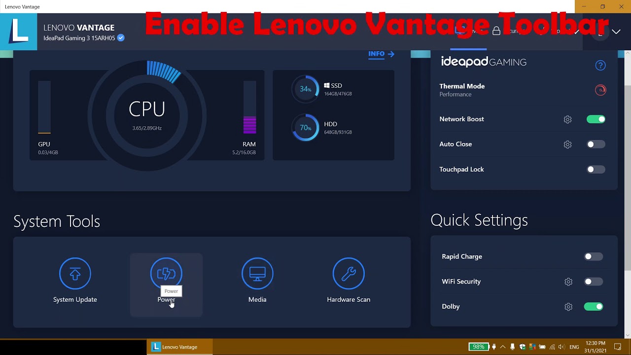 Use Lenovo Vantage Toolbar to turn on or off Camera Privacy Mode