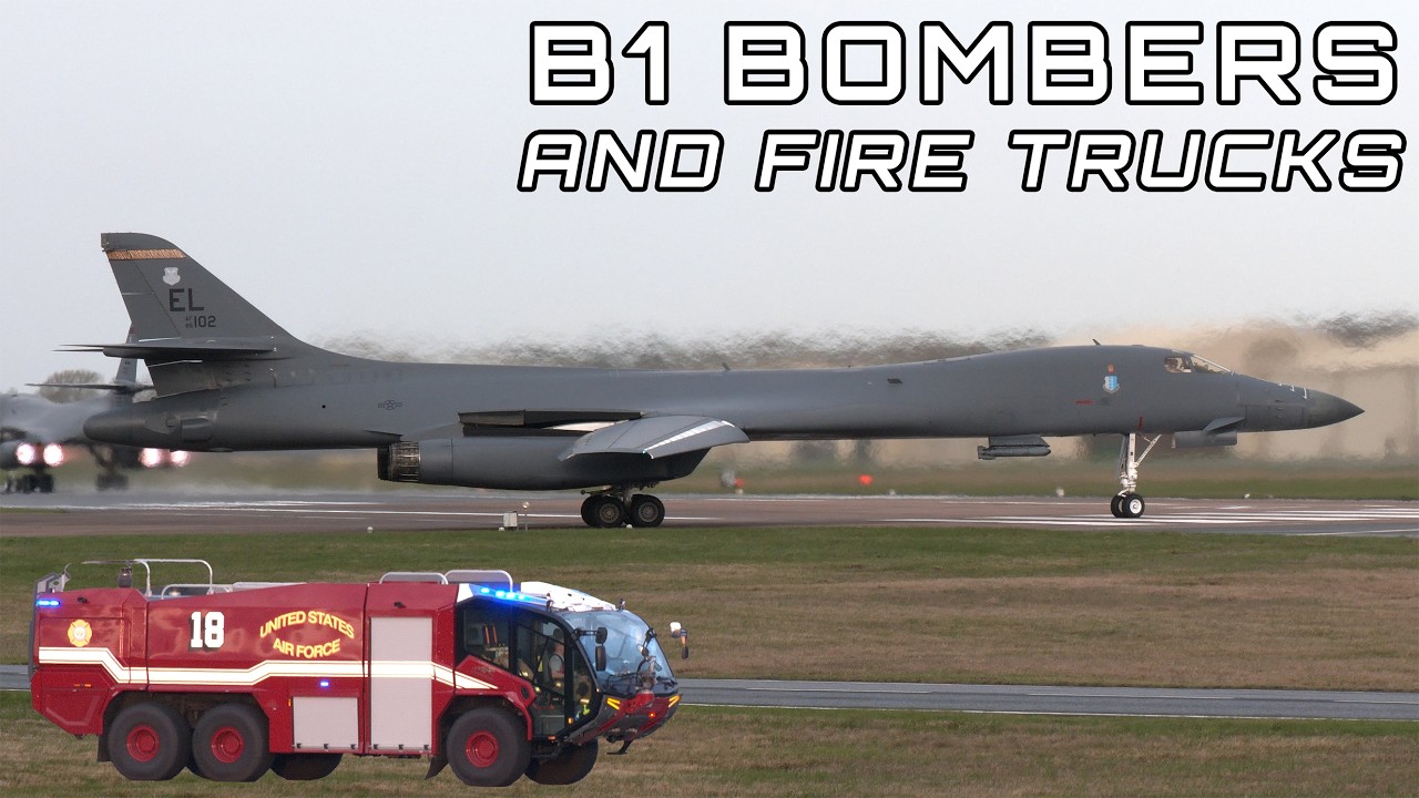 Fire trucks assist B1 bombers with multiple emergencies after returning from Middle East