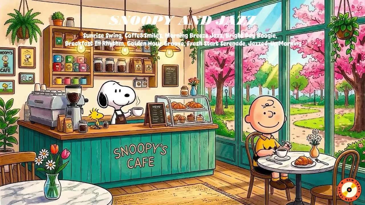 Spring Café Morning with Snoopy 🌸 Relaxing Jazz for Study, Work and Relaxation 🎶🎧