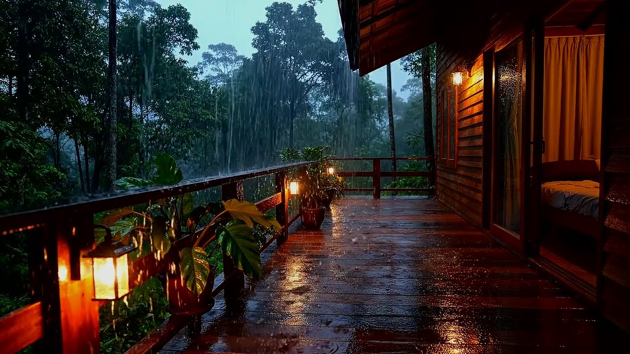 Heavy Rain White Noise at Night for Deep Sleep and Insomnia - Balcony Rain