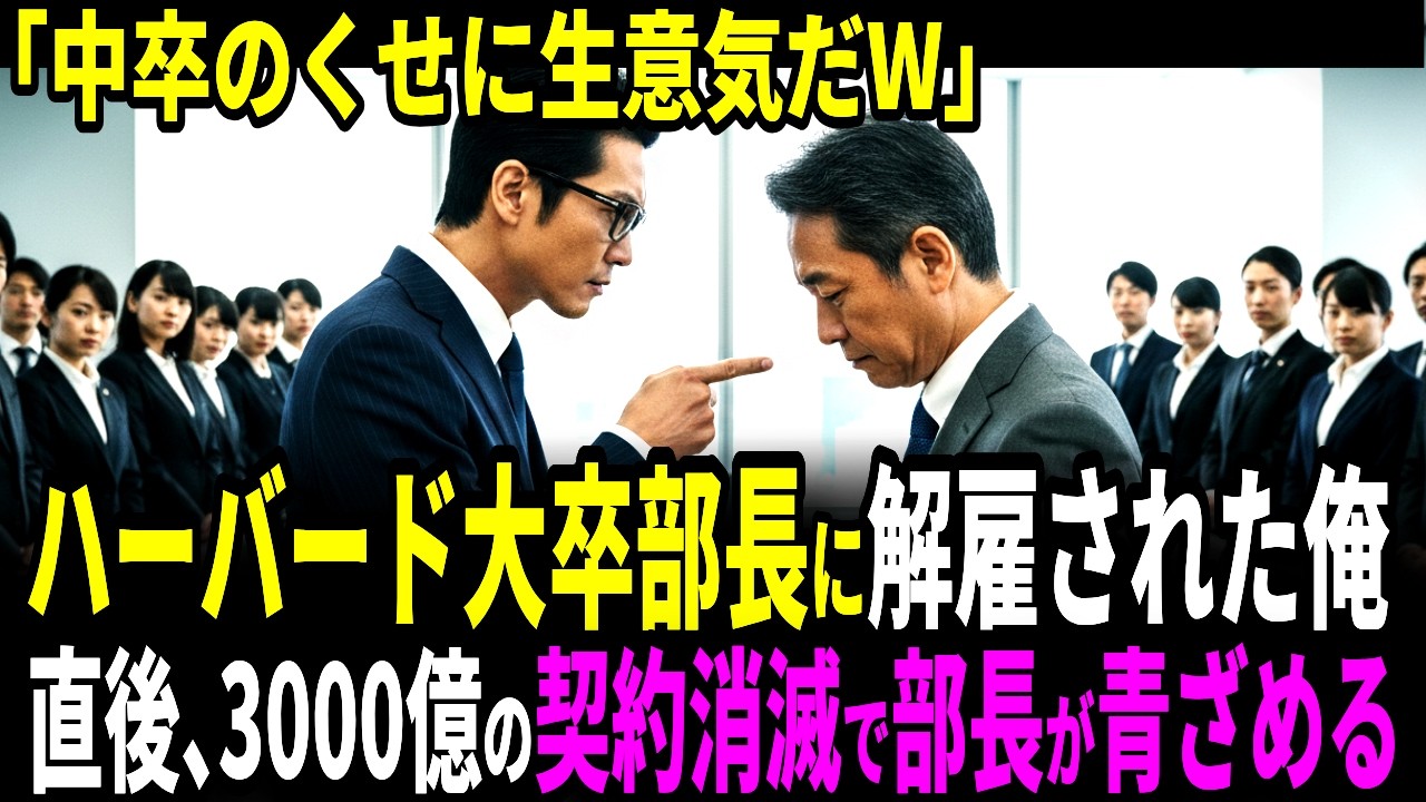 【スカッと】「中卒のくせに生意気だW」エリート部長に解雇された俺。翌日、3000億の契約が白紙になり立場が逆転する羽目に