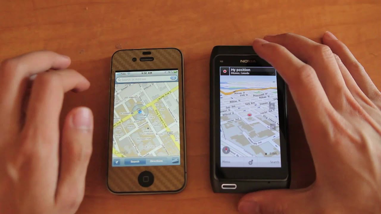 Nokia N8 vs iPhone 4 side by side comparison [HD]