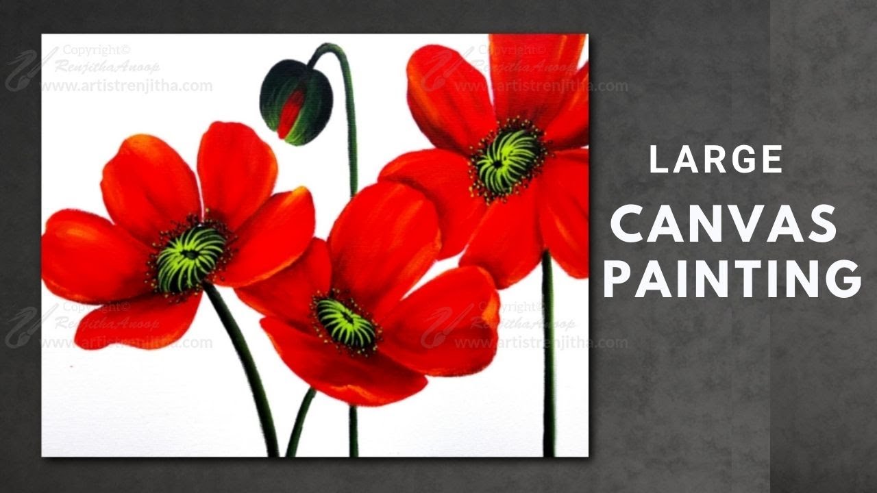 RED &Vibrant Flowers on a LARGE CANVAS acrylic painting | DRAWING INCLUDED 💝