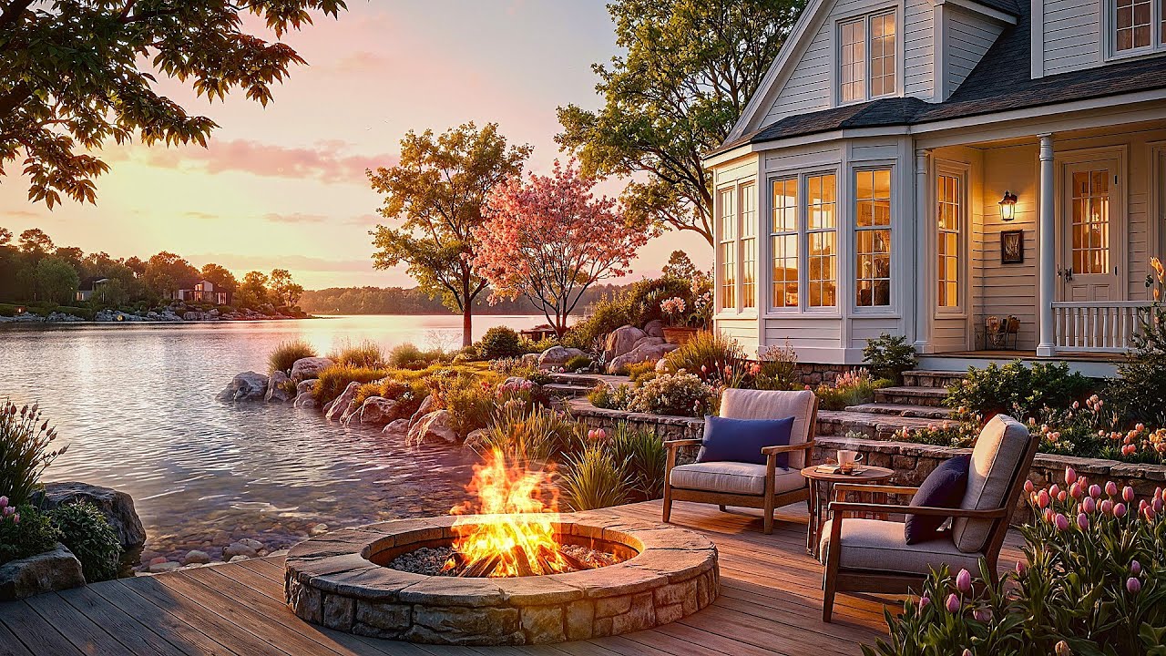 Relax by the Fire Pit &ndash; Peaceful Lakeside Spring Evening Ambience 🔥🌸