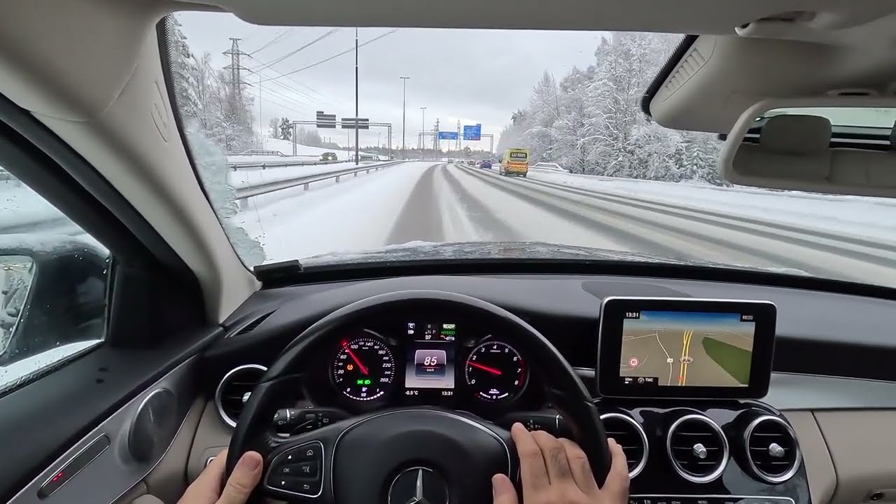 POV Mercedes C350 Driving Highway in Finland