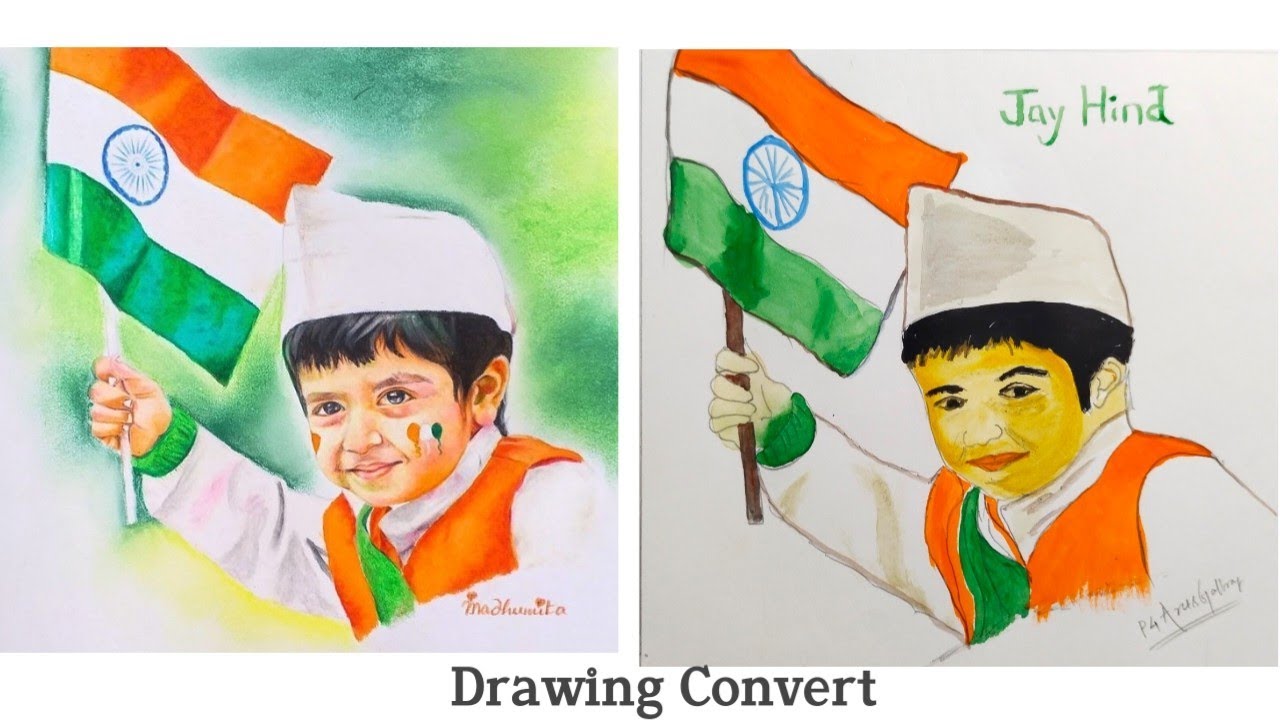 August 15, 2023 - Drawing a Cute Boy Holding A Indian Flag