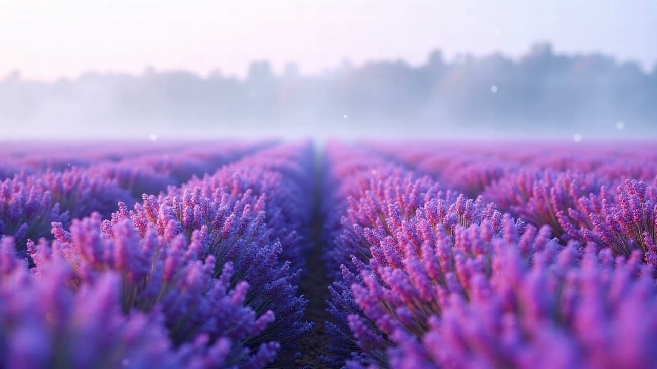 4K Morning Mist in Lavender Fields | Tranquil Nature Sounds for a Relaxing Atmosphere
