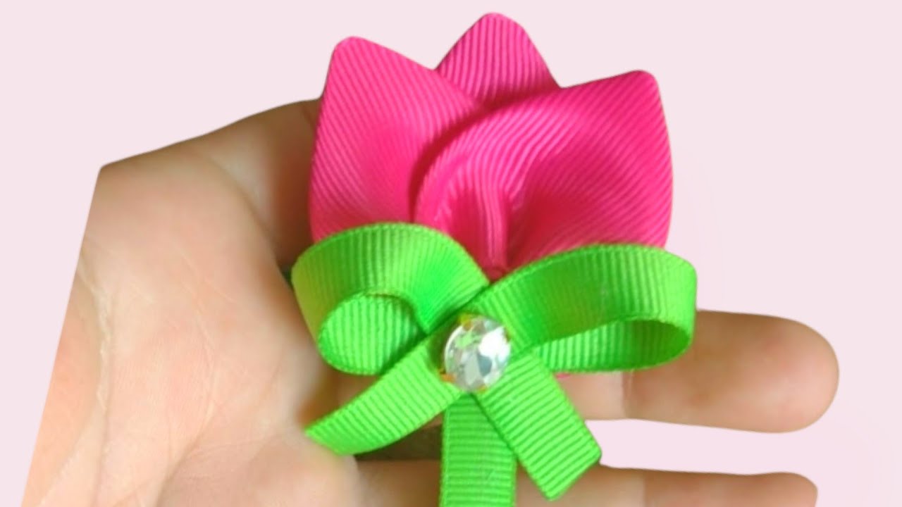 Tulipán de listón 🌷/Tulipa de Fita #laço  #lazos #moñosdeliston /DIY RIBBON FLOWERS HAIRCLIPS
