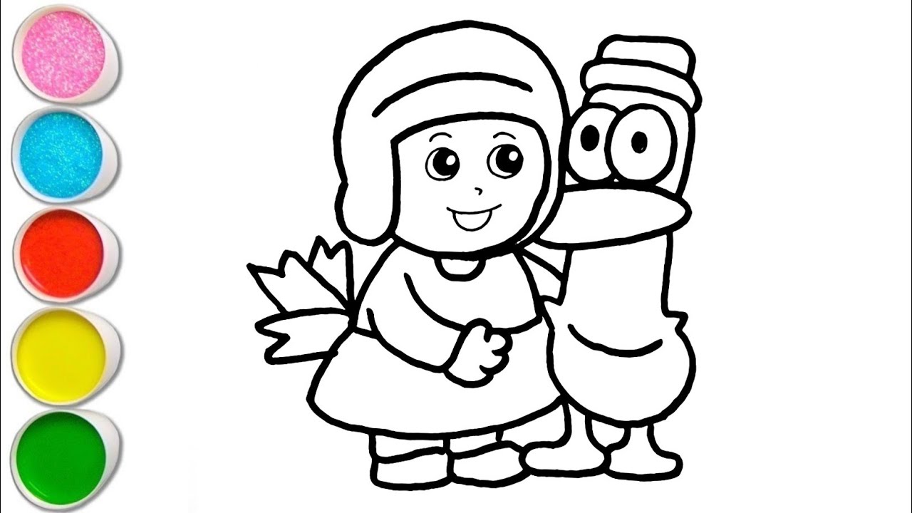 Cute Pocoyo Playing with Pato Drawing, Painting and Coloring For Kids and Toddlers_ How to Draw Pato