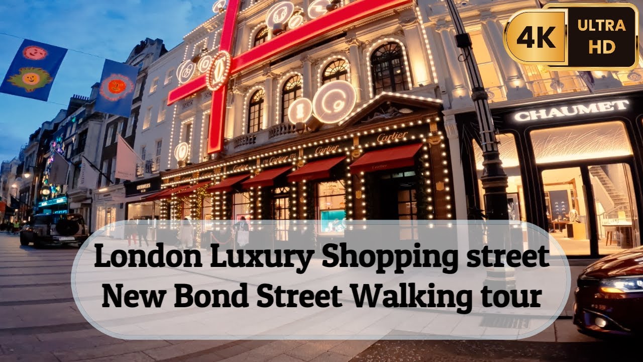 [4K] 🇬🇧London Luxury Shopping street walking tour | New Bond Street | Cartier store light show