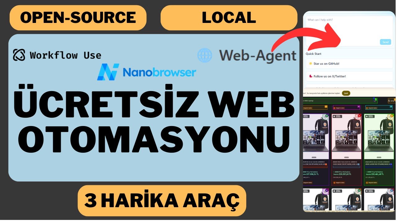 &Uuml;CRETSİZ Web Otomasyonu Ajanları! 3 Efsane Ara&ccedil; + Uygulamalı Demo (Open-Source) | RPA &Ouml;l&uuml;yor mu?