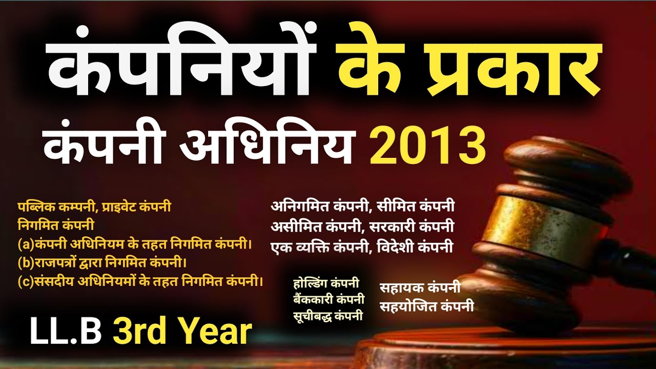 Types of companies Company Act 2013 कंपनी अधिनियम 2013  company Law कंपनियों के प्रकार LLB 3rd year