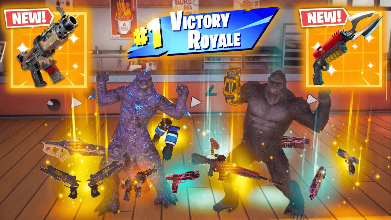 GODZILLA x KONG ALL EXOTIC AND MYTHIC GUNS IN FORTNITE (NEW! Chapter 6 Season 3)