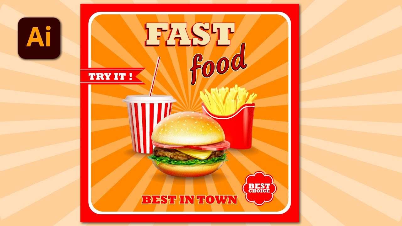 Best in Town Fast Food Poster Design | Adobe Adobe Illustrator CC