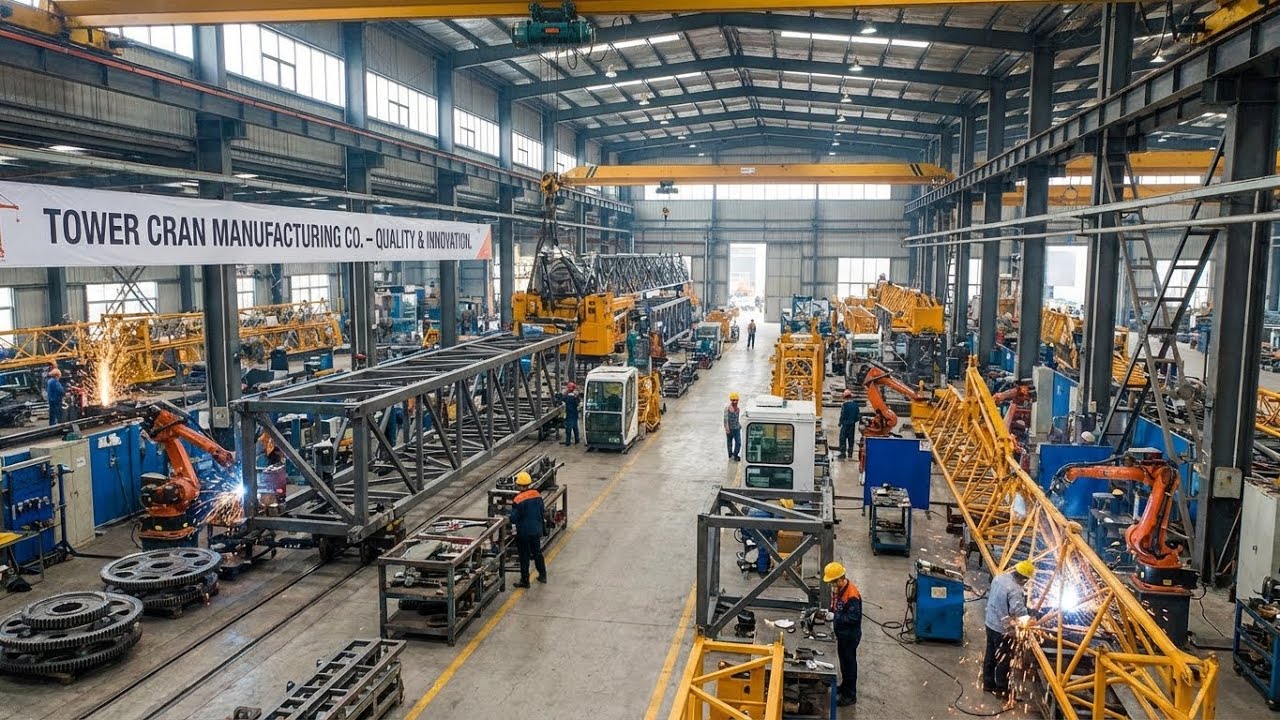 Tower Crane Manufacturing 🏗️ Inside The Massive Production Line – Heavy Machinery Factory